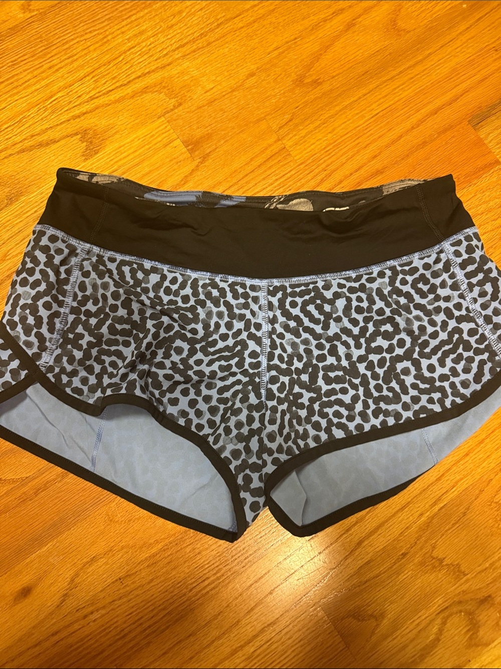 Lululemon Athletic Leopard Print Running Shorts in Slate Blue and Black